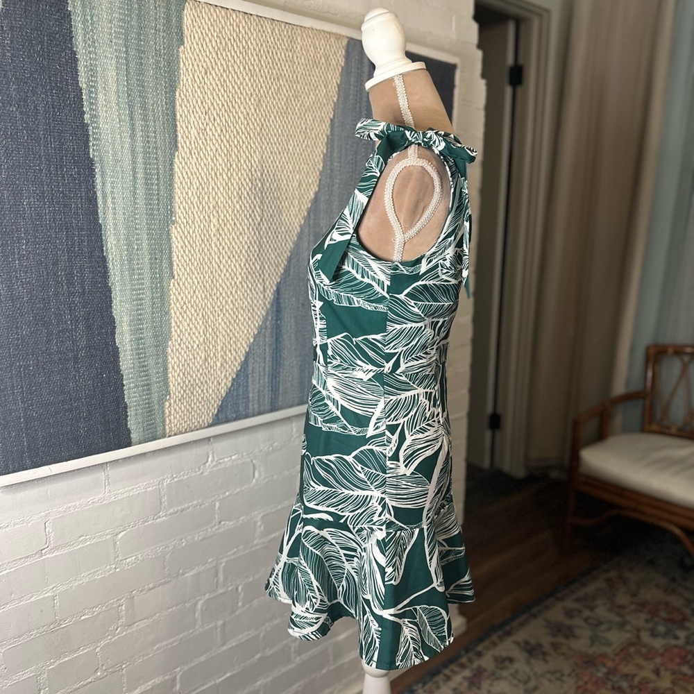 Teal Leaf-Print Tie-Strap Mini Dress - Picture 7 of 12